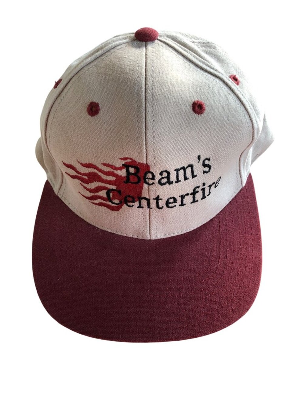 Beams Centerfire Hat Beige Burgundy Flame Logo Adjustable Cotton by Headmaster